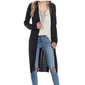 Free People Navy Longline Ribbed Duster Cardigan